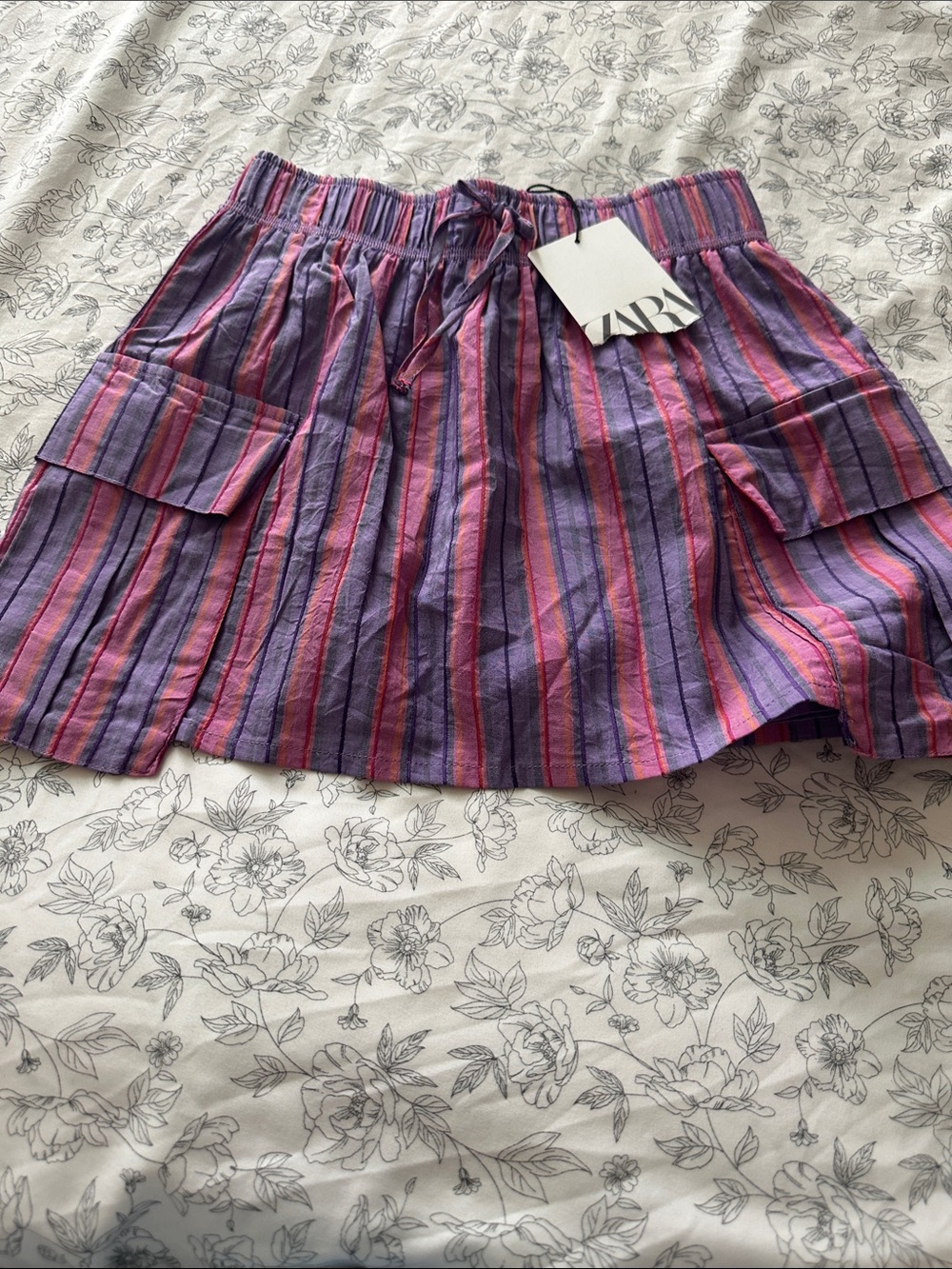 ZARA Purple and Pink Striped Mini Skirt with Cargo Pockets